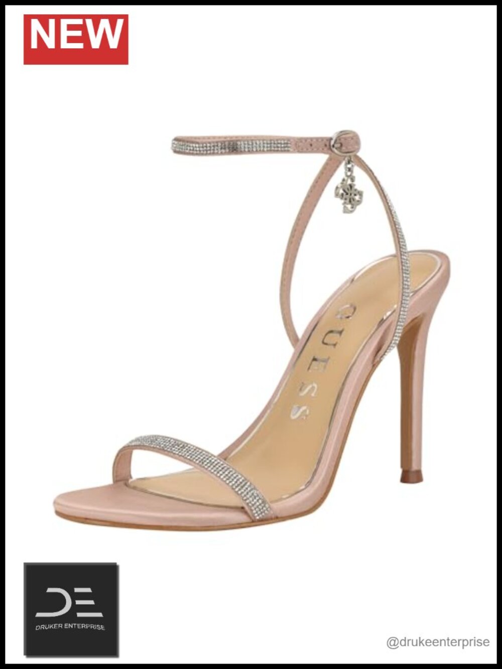 Rhinestone Strap Stiletto Heel Sandals, Metallic Finish, 4.13" Heel